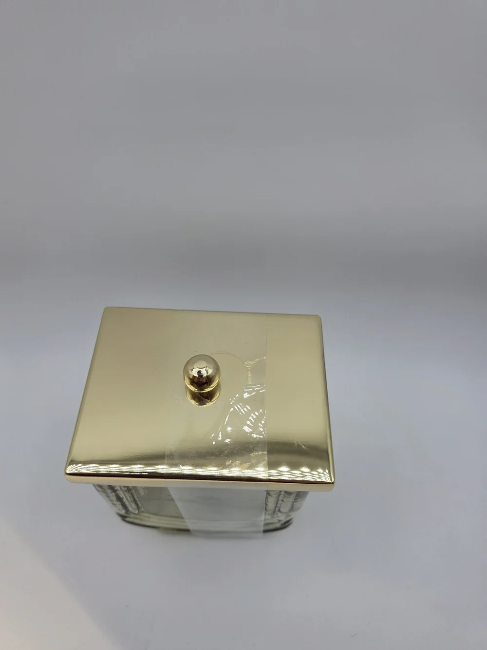 NWT Tahari Home Glass Bath Canister Jar with Gold Lid & Knob